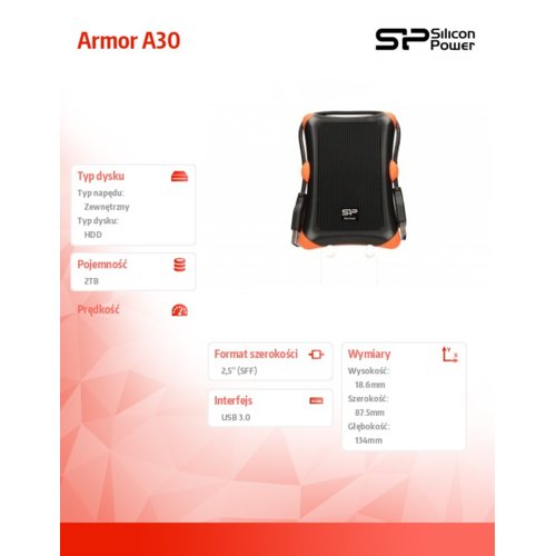 Dysk zewnętrzny Silicon Power ARMOR A30 2TB USB 3.0 BLACK / PANCERNY / wstrząsoodporny