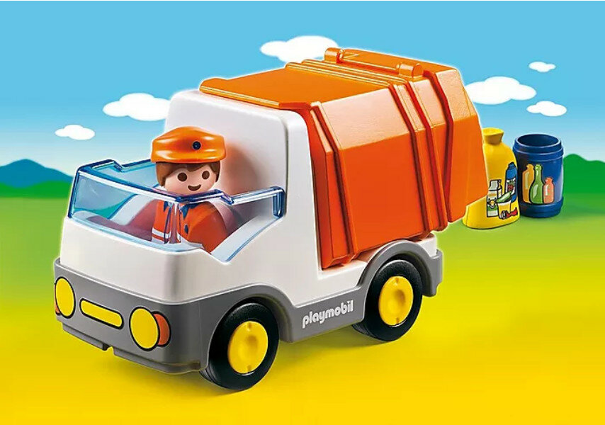  Zabawka Playmobil śmieciarka z figurką i akcesoriami widok kierowce siedzącego w śmieciarce