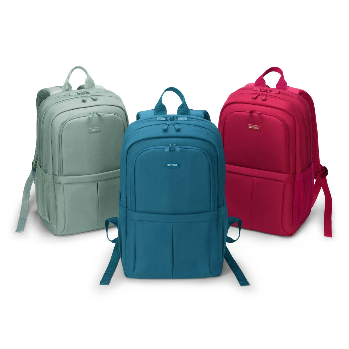 Plecak na laptopa Dicota Eco Scale 13-15,6 niebieski od frontu trzy różne kolory na białym tle
