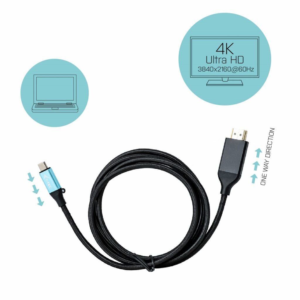 Adapter i-tec C31CBLHDMI60HZ USB-C 3.1 HDMI od frontu z grafiką jakości wideo