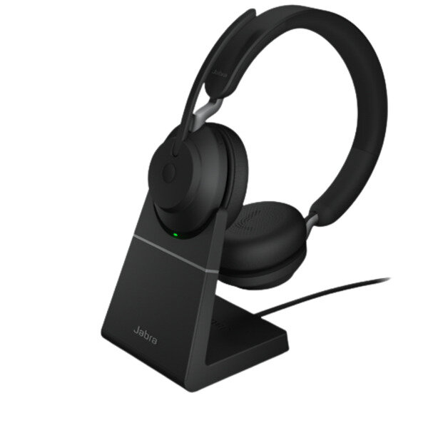 Zestaw słuchawkowy z mikrofonem Jabra Evolve2 65 MS stereo czarny słuchawki na podstawce ładujacej
