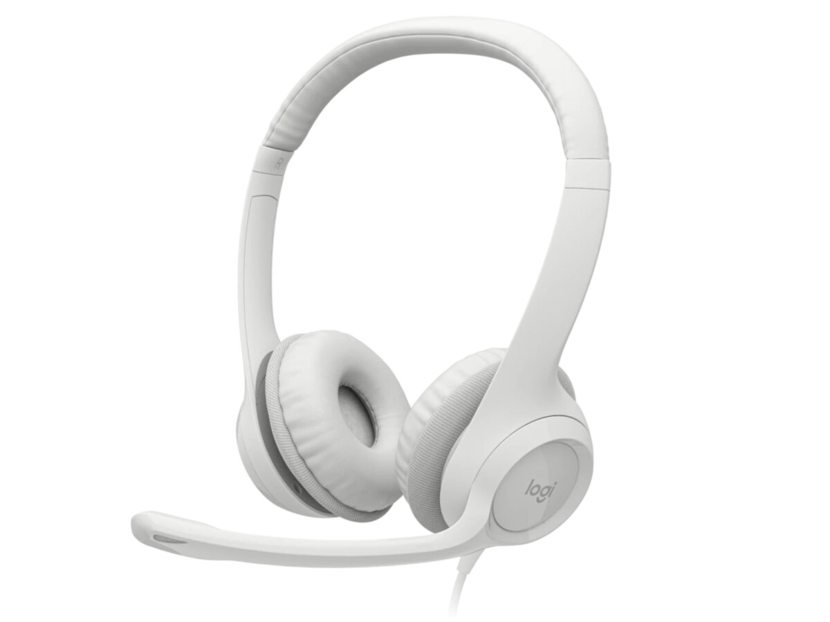 Słuchawki Logitech H390 białe po skosie w lewo