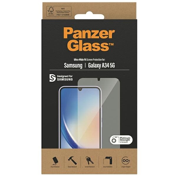 Szkło hartowane PanzerGlass Ultra-Wide Fit do Samsung Galaxy A34 5G opakowanie od frontu