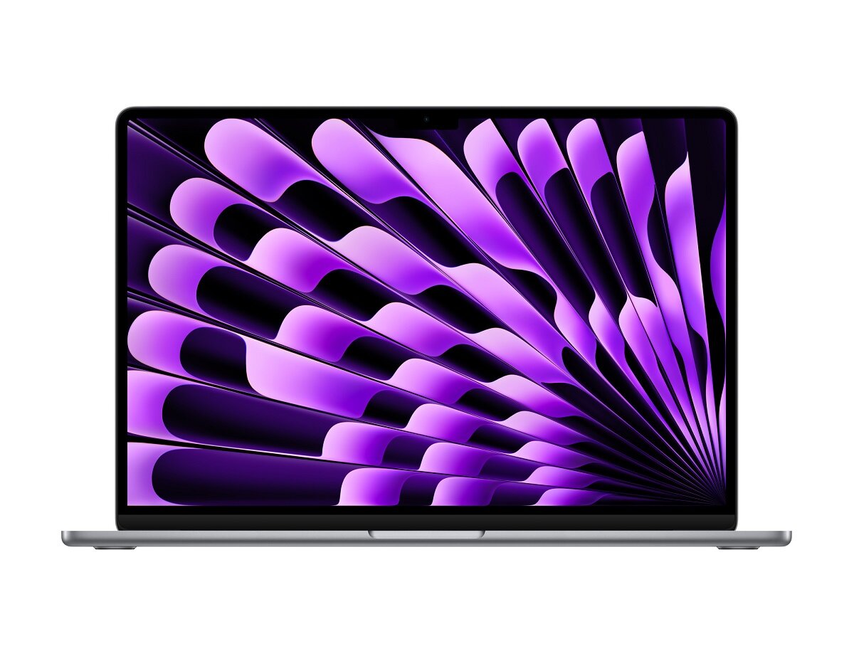 Laptop Apple MacBook Air 2023 15.3 Retina M2 8/512GB Srebrny od frontu z fioletową tapetą