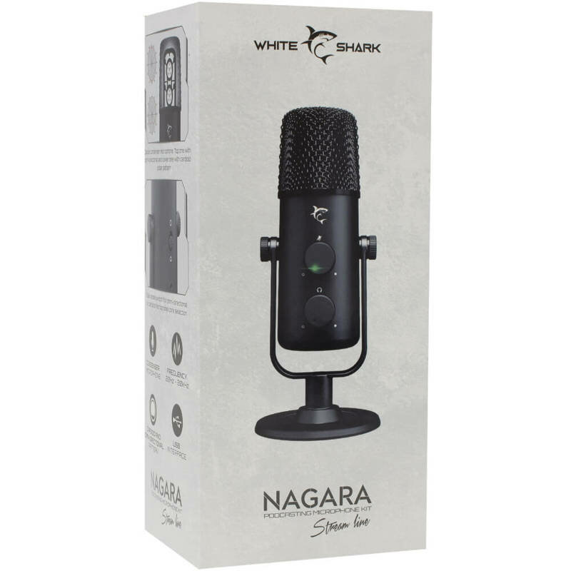 Mikrofon WhiteShark Nagara grafika przedstawia mikrofon w pudełku